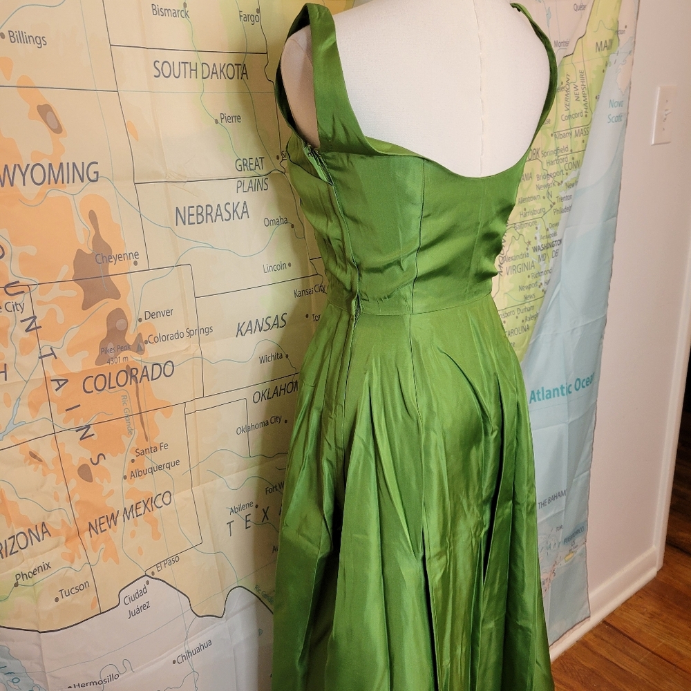 Vintage 1950s Green Evening Gown Womens Formal Full Length Dress - Picture 9 of 16